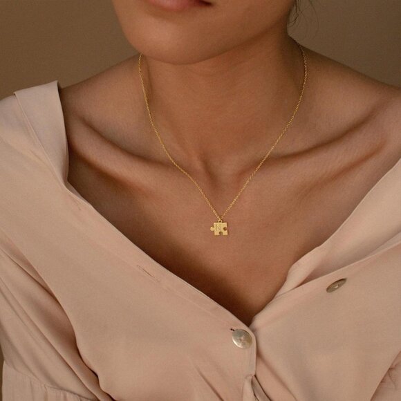 Initial Necklaces for Women Trendy, 14K Gold Plated Puzzle Name Necklace Dainty - Picture 2 of 6